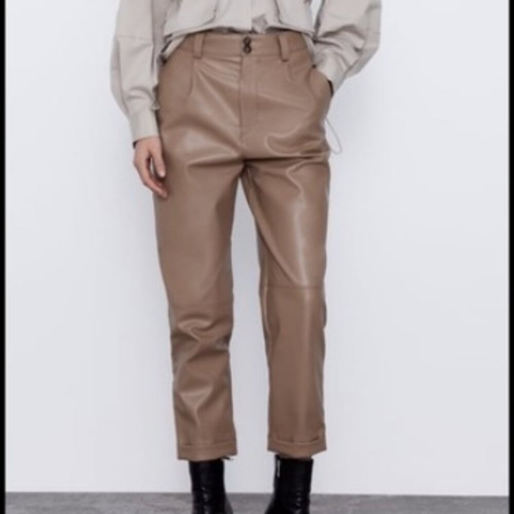 High Waist Faux Leather Trousers